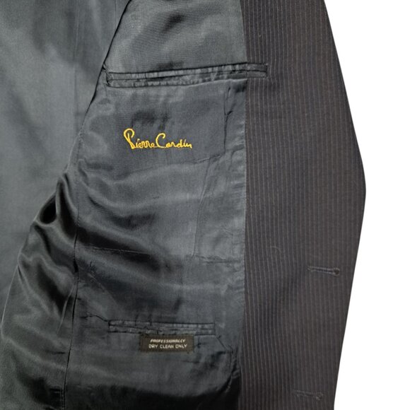 Vintage Pierre Cardin Mens 3-Piece Navy Suit 42R 36x34 Pinstripe Blue Wool 1980s - Picture 2 of 14